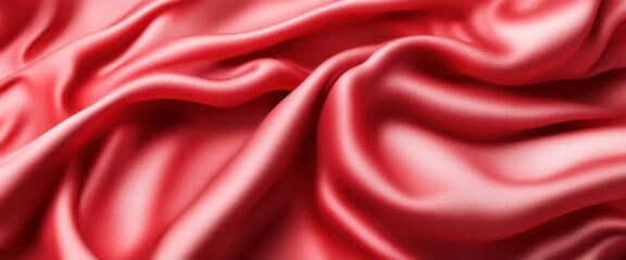Fototapeta premium Close up of soft red satin fabric, smooth and flowing.