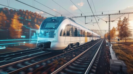 Fototapeta premium A high-speed train rushing through a scenic landscape