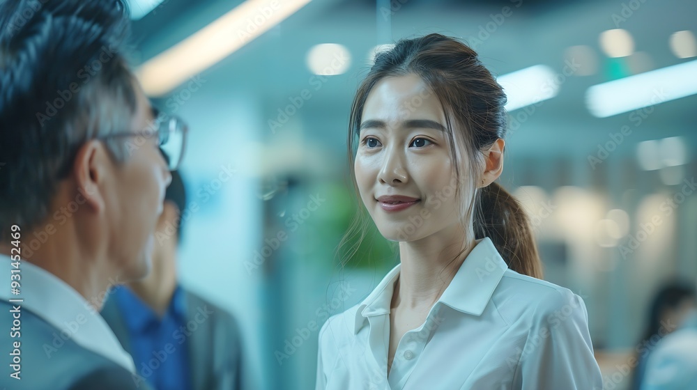 Fototapete Tablet employees and talk on sales in office website and research for planning online Business people teamwork and support on feedback for kpi target report and speaking for unity on i : Generative AI