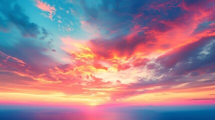 Obraz premium Spectacular sunset. Vibrant color sky with clouds, majestic fantasy art, nature background