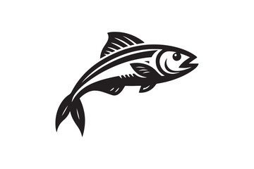 silhouette fish seabass on white background, vector illustration.