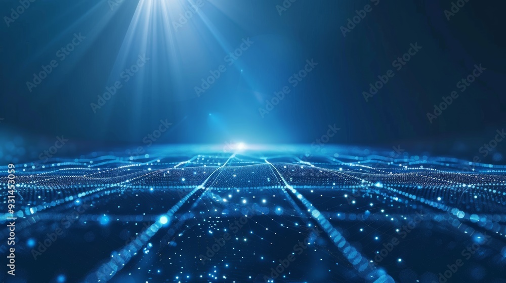 Poster abstract vector high tech lines connecting future on dark blue background.