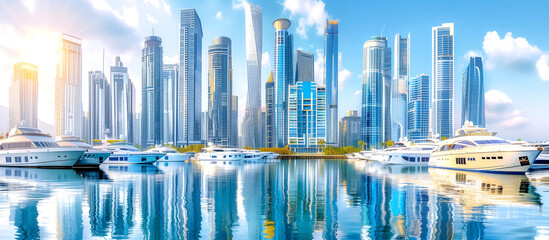 A city with a large body of water in the background
