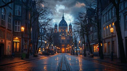 Fototapeta premium Aachen cathedral doom seen in the twilight photography image