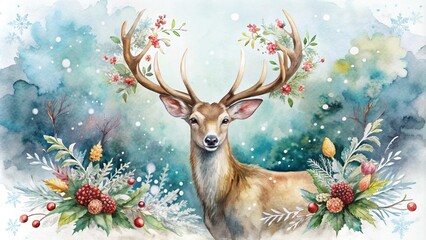 Christmas watercolor background.Festive New Year illustration for greetings,invitations and printing on seasonal cards