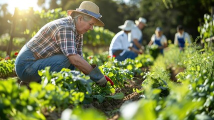 Farmers harvesting organic crops