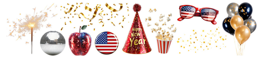 Fototapeta premium America's new year png cut out element set