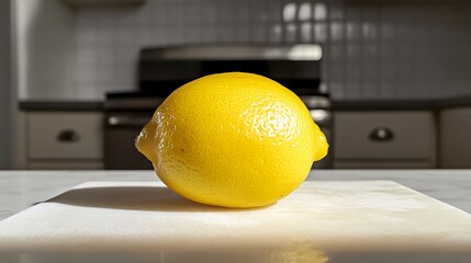 Close-Up of a Vibrant Lemon on a White Cutting Board