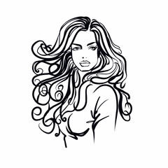 Fashion girl with long hair illustration hand drawn 