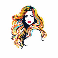 Fashion girl with long hair illustration hand drawn 
