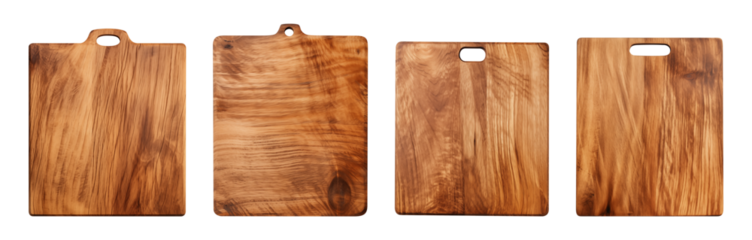 Set of wooden cutting boards with natural grain patterns