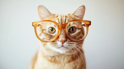 Ginger Cat with Glasses on Light Background for Nerd Geek Theme