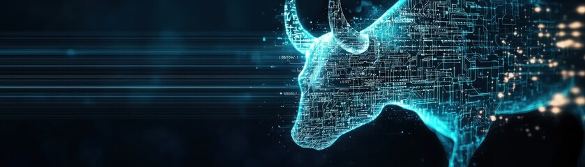 A digital abstract representation of a bull showcasing modern technology and data visualization.