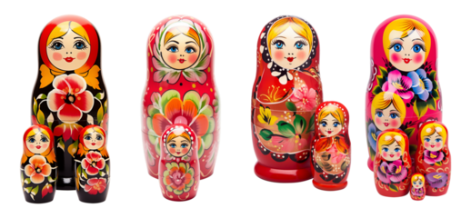 Set of traditional Russian matryoshka nesting dolls with floral patterns