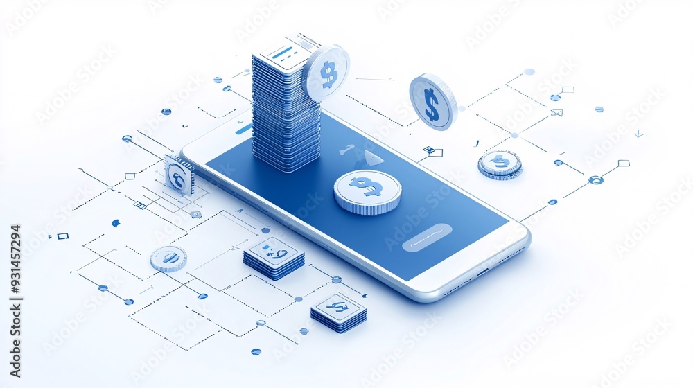Poster digital wallet app with voice command functionality, illustrating hands-free financial management, w