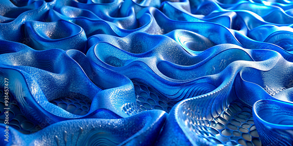 Poster vibrant 3d rendered abstract background in deep blue hues, featuring dynamic patterns and shapes, id