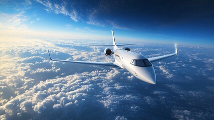 Private jet soaring above the clouds with the earths curvature faintly visible