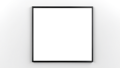 Black framed blank screen on white wall isolate on transparent, minimal concept, cutout, png