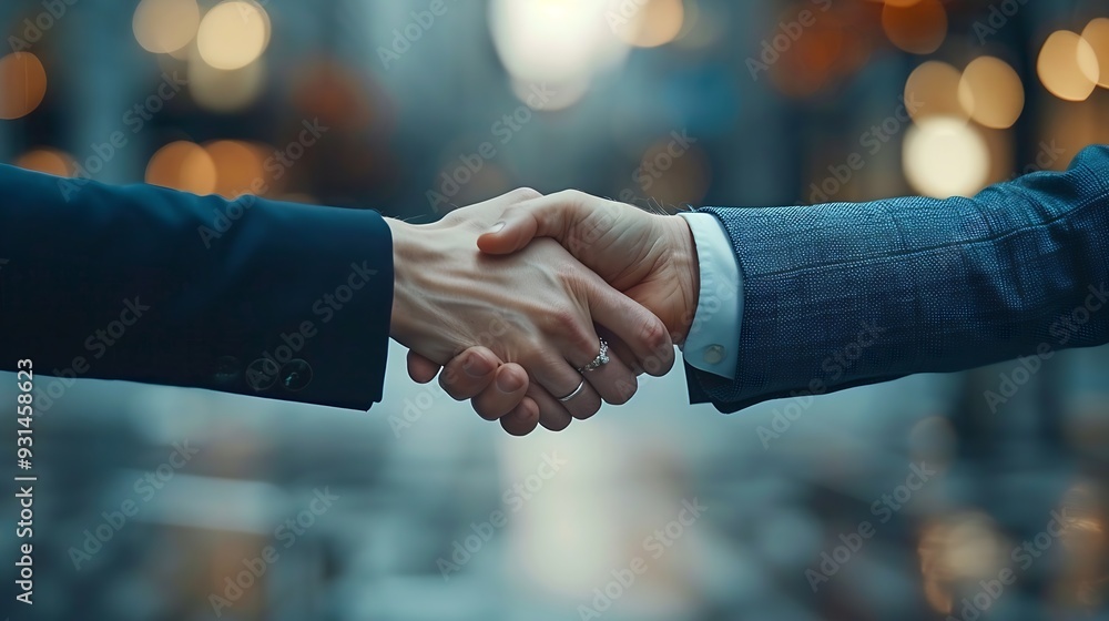 Poster business people handshake and corporate deal with support for b2b merger teamwork or hiring partners