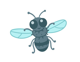 Cute cartoon fly with a smiling face. Funny insect design. Vector illustration isolated on white background