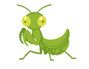 Cute cartoon Mantis with a smiling face. Funny insect design. Vector illustration isolated on white background