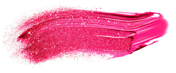 Pink glitter paint brush stroke isolate on transparent background, cutout, png