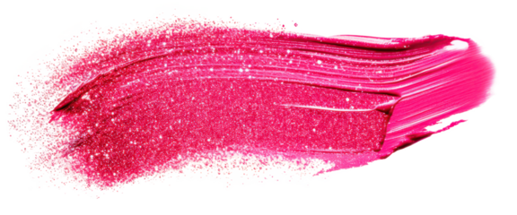 Pink glitter paint brush stroke isolate on transparent background, cutout, png