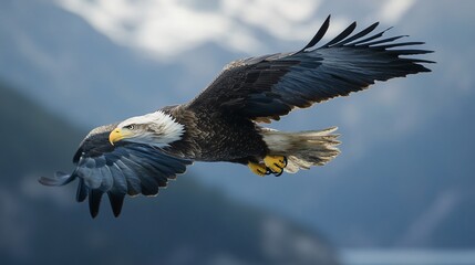Fototapeta premium Eagle in mid-flight with talons extended preparing to swoop down