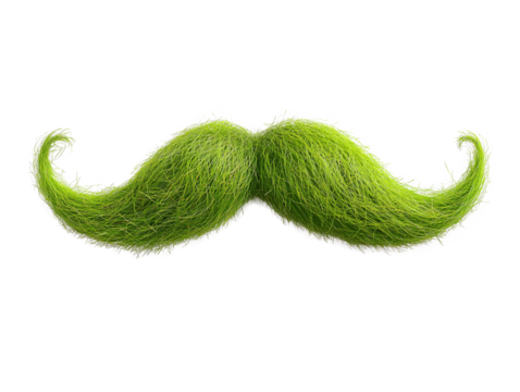 A green, fuzzy mustache isolated on a transparent background