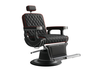 Fototapeta premium Elegant black barber chair with quilted upholstery and adjustable features isolated on transparent background