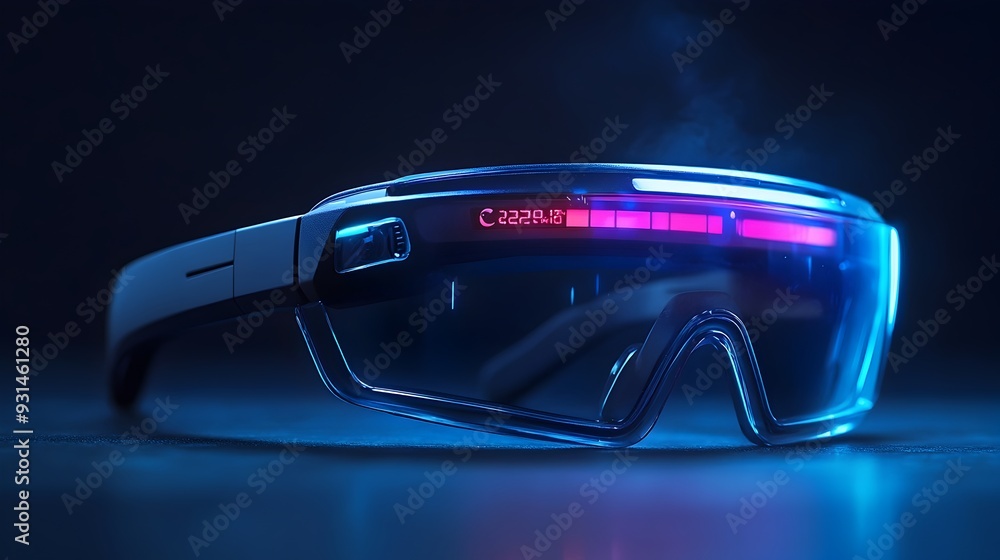 Poster high tech fitness tracking glasses with augmented reality display of real time health and activity m