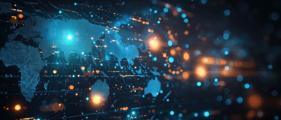 Obraz premium Digital world map with blurry glowing blue connections