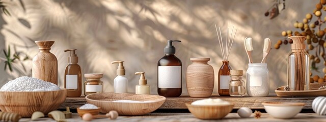 Eco-friendly skincare products in wooden containers