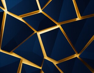 Abstract polygonal pattern luxury dark blue with gold background. Ai generated image.