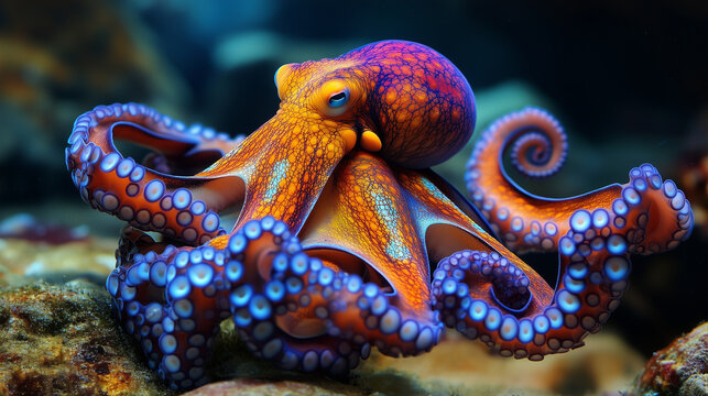 Colorful Octopus Swimming in the Sea, Underwater Photography