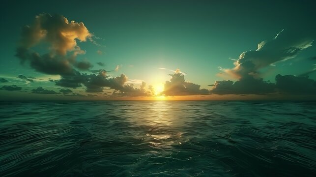 Dark green sunset above the Caribbean sea : Generative AI