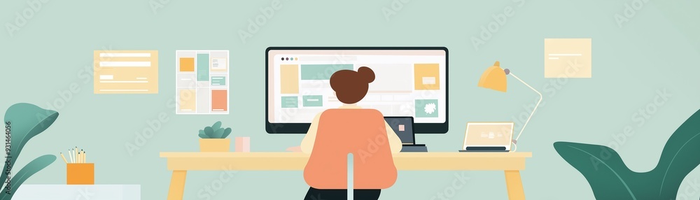 Poster freelancer working on a computer desk.