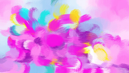 Abstract colorful watercolor background. Concept with paint brush, pink, purple, blue, white, and yellow colors. Can be used as wallpaper, fabric printing.