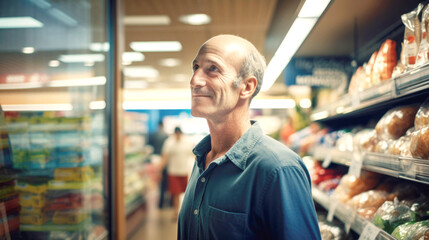 Fototapeta premium Senior man shopping for groceries in supermarket, background