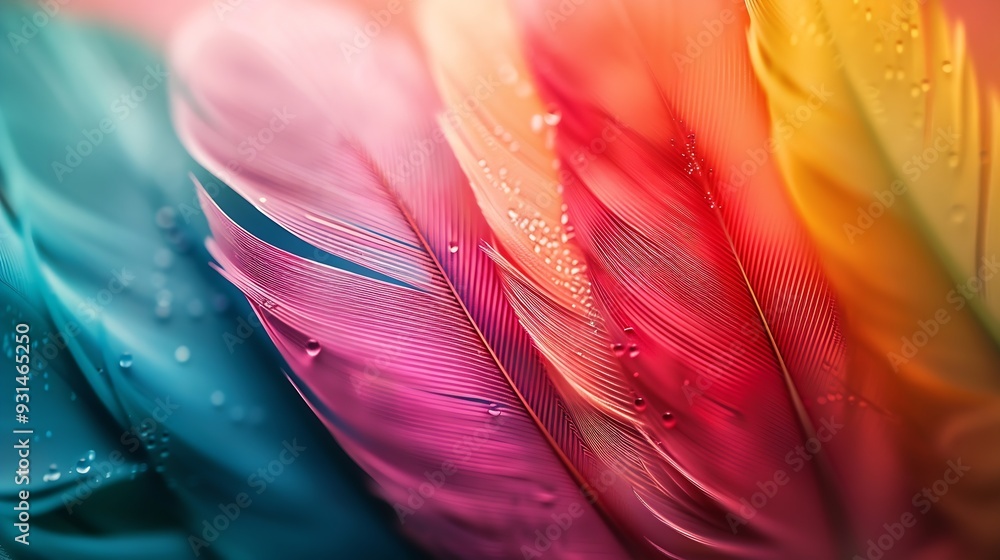 Poster colorful feather background copy space : generative ai