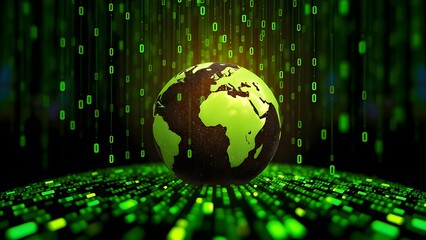 Computer internet background. Matrix on vector background. Binary code. Green falling numbers on a dark background. Programming and hacking concept.