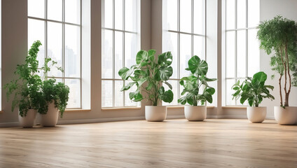 Fototapeta premium Empty Room of Modern Contemporary Loft with Plants