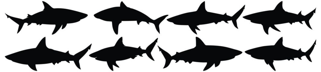 Shark silhouette set vector design big pack of fish illustration and icon