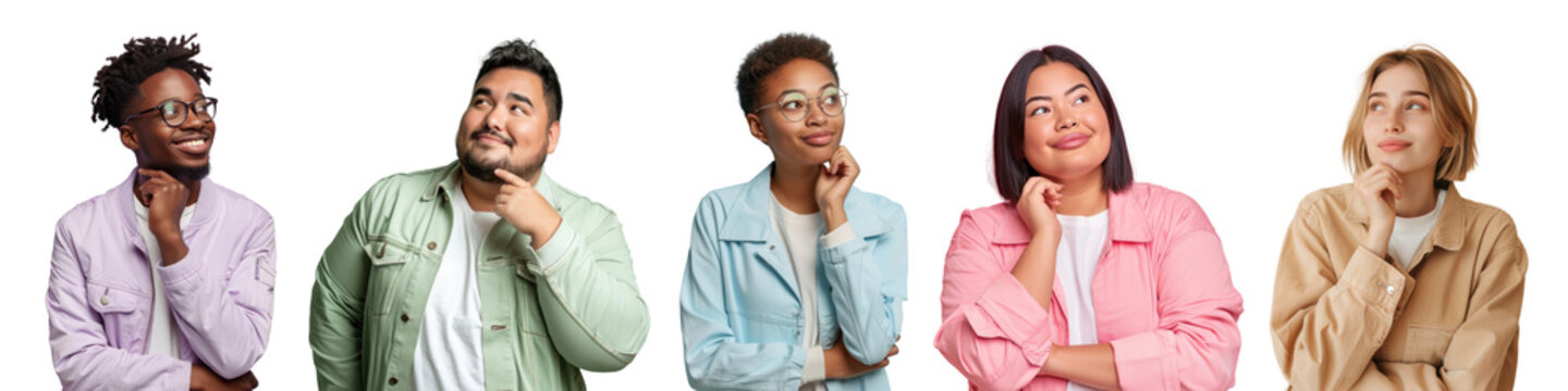 diverse people thinking pose png cut out element set
