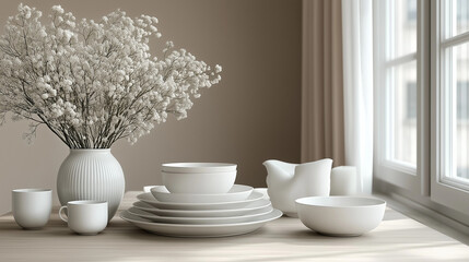 Fototapeta premium white dinner set ai generated