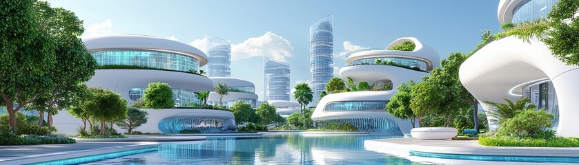 Environmental urban landscape solutions, holographic eco-planning, futuristic city eco-solutions, augmented reality environmental design