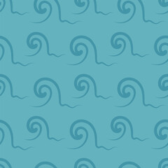 Green wave. Tsunami. Water swirl. Seamless vector pattern. Isolated green background. Infinitely repeating ornament. Raging water. Sea storm. Idea for web design.