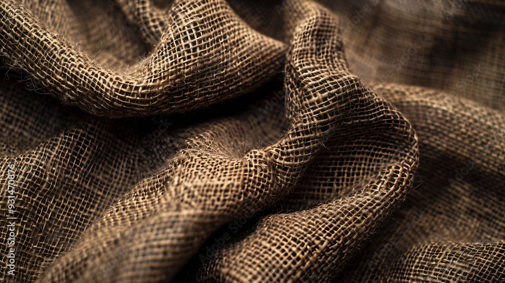 Leinwandbilder dark brown and black background of dense woven bagging fabric closeup structure of the umber cloth w