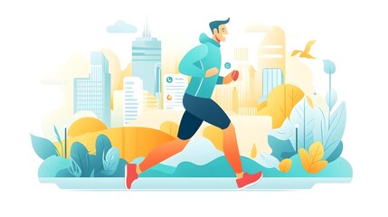Fototapeta premium Happy Man Jogging In City Park