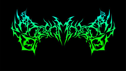 echoes of the abyss text typography. gradient green dark lettering design. neo tribal sigilism style vector illustration